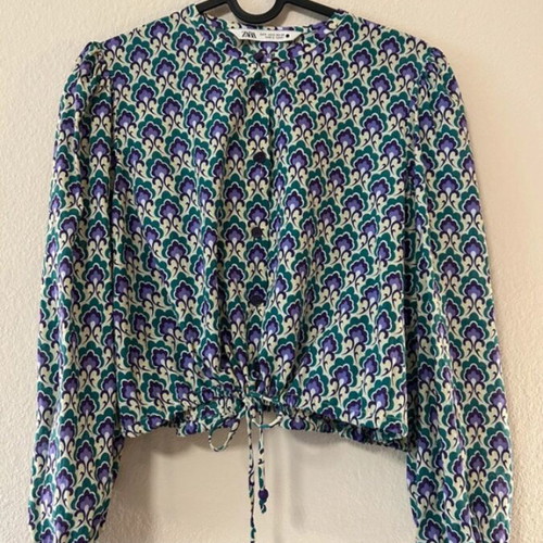 Zara cotton shirt blouse Small like new, multicolored green