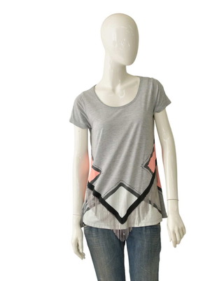 Sass & Bide S&B gray and pink T-shirt with metal fringes size S used
