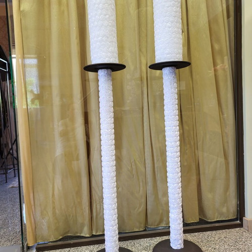 Luxury embossed wedding candles with metal stands new