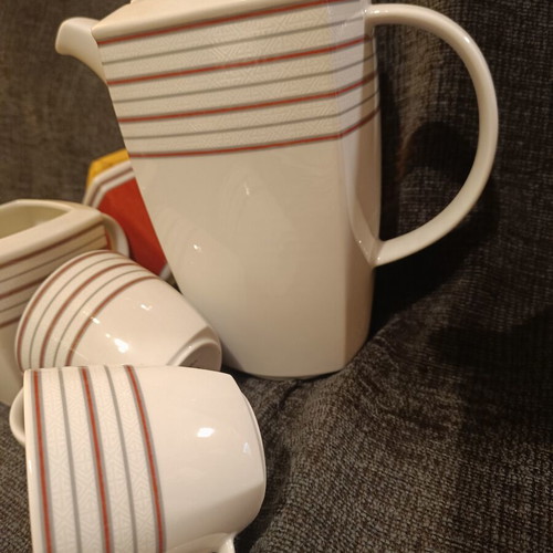 Ionia porcelain tea set new, 5 cups with saucers
