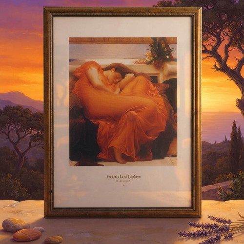 Flaming June print by Frederic Lord Leighton with gold frame