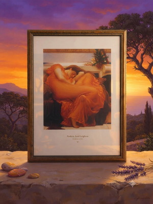 Flaming June print by Frederic Lord Leighton with gold frame