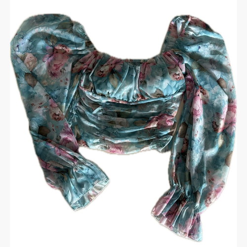 Floral crop top like new with balloon sleeves size S/M