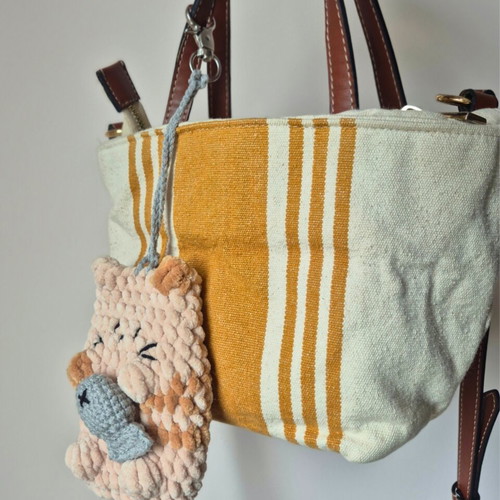 Handmade Pusheen Pouch Keychain beige, brand new