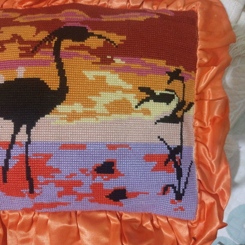 Pillow with handmade cross-stitch design like new