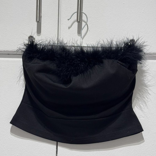 Crop top with feathers and zipper, like new, black