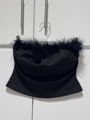 Crop top with feathers and zipper, like new, black