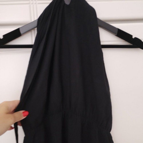 Black short backless summer dress, halter style