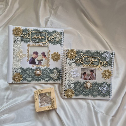 Luxury wedding set handmade with photo album, guest book, ring box