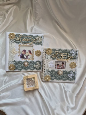 Luxury wedding set handmade with photo album, guest book, ring box