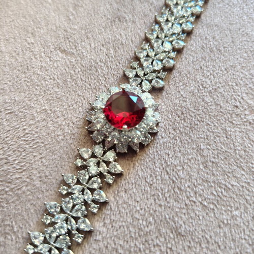 Bracelet with zircon stones silver plated, like new, red and silver