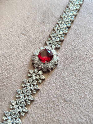 Bracelet with zircon stones silver plated, like new, red and silver