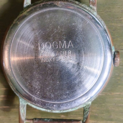 Vintage Dogma Rubis anti-magnetic watch used, men's, gold-tone