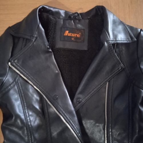 Girls' outerwear 10-12 years like new, black faux leather with fleece lining