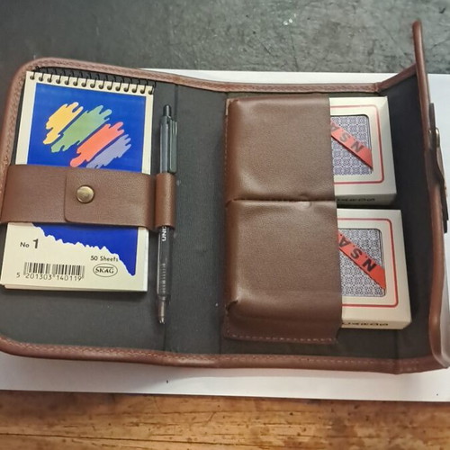 Card case with pen and notepad, leather, used, good condition