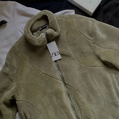ZARA Fleece Jacket new, size L, khaki