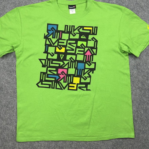 Quiksilver Neon Green Graphic T-Shirt L used, Y2K Surf Skate Streetwear
