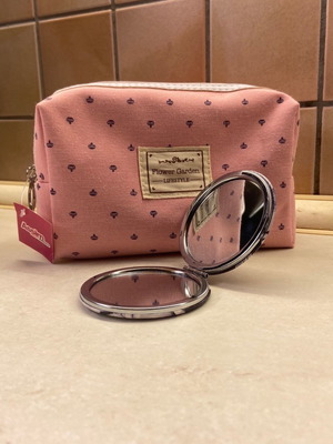 Small toiletry bag and pocket mirror new with waterproof lining