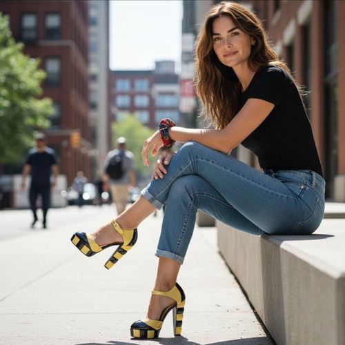 Chanel runway high heels, black and yellow, size 38.5
