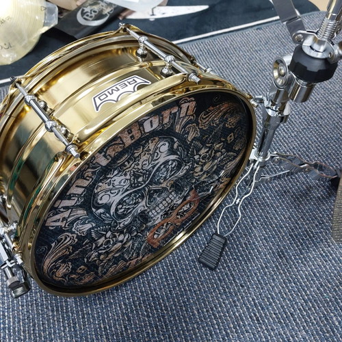 Remo Gold Metal Snare 14"×6.5" new with 20" Turkey Ride, stand, sticks, case