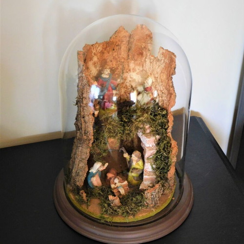 Nativity scene used with domed glass cover Christmas decoration