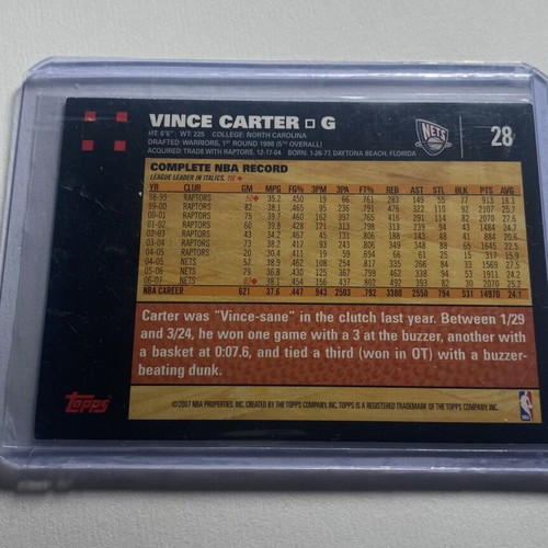 2007-08 Topps #28 Vince Carter New Jersey Nets NBA Basketball Card new
