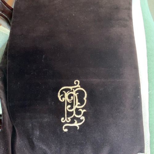 Luxury velvet double-sided table runner like new with gold monogram
