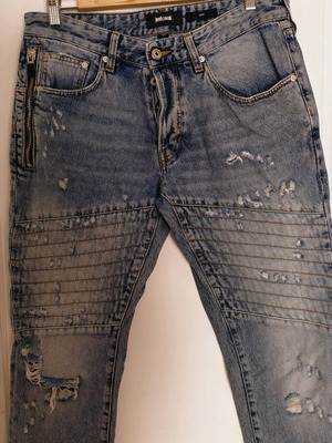 Just Cavalli Men's Distressed Biker Jeans like new, blue, size 32
