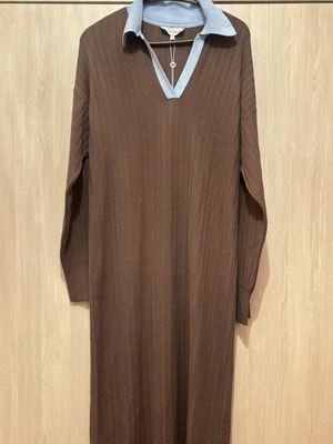 Χειμωνιάτικο φόρεμα καινούργιο, Combos Knitwear, καφέ και τιρκουάζ, μέγεθος M