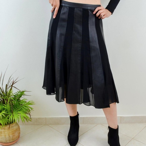 Santacroce leather skirt new with silk chiffon details