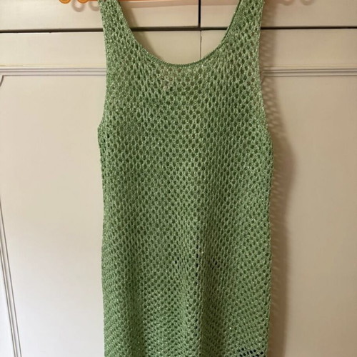 H&M beachwear knitted mini dress with glitter and sequins light green, new