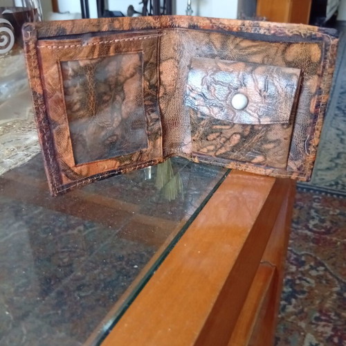 Handmade leather wallet with Egyptian design, like new, brown
