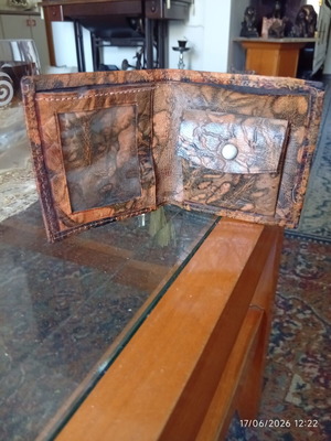 Handmade leather wallet with Egyptian design, like new, brown
