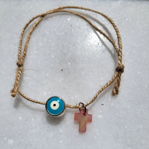 Baptism favors new for girls, bracelet with string, eye charm and pink cross, 90 pcs