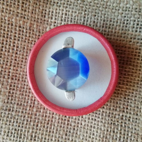 Steel solitaire ring silver color with blue zircon like new