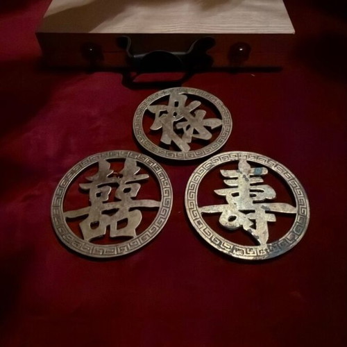 Fu Lu Shou vintage wall decorations set of 3 brass used