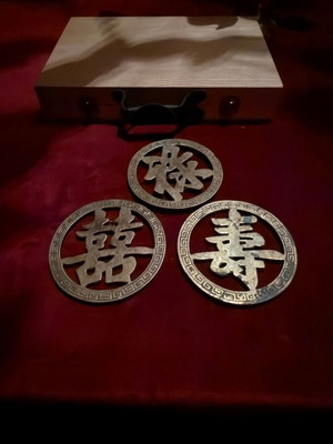 Fu Lu Shou vintage wall decorations set of 3 brass used
