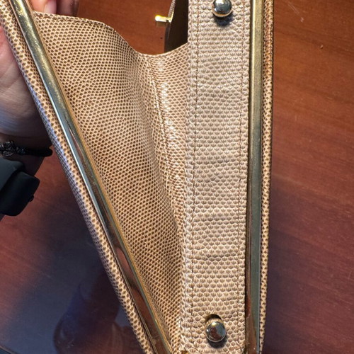 Vintage leather handbag with reptile texture like new, beige gold