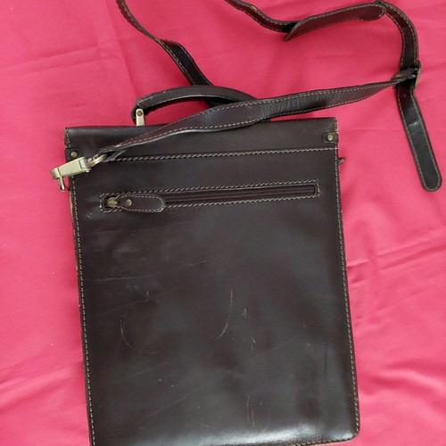 Leather brown men's bag used, slim for documents up to A4 and tablet