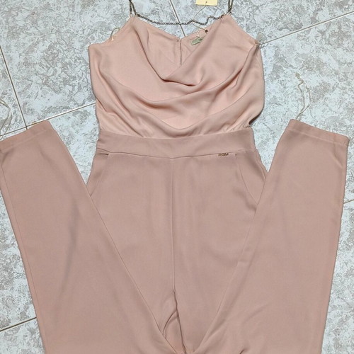 Jumpsuit with rhinestone straps like new, pink nude
