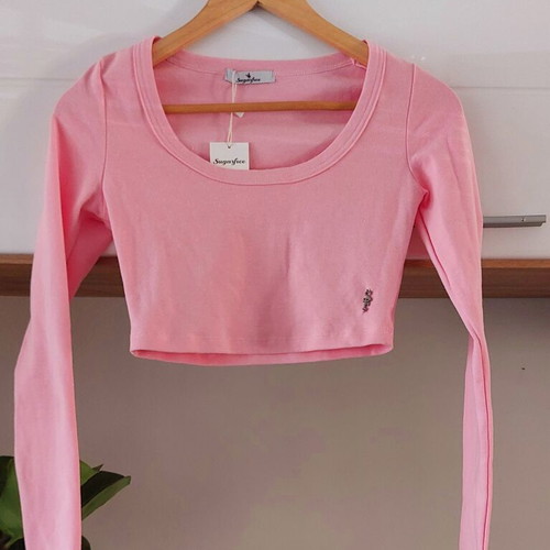 Sugarfree Pink Long Sleeve Crop Top M New