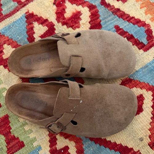 Eden leather suede clogs used, taupe Birkenstock style, size 39