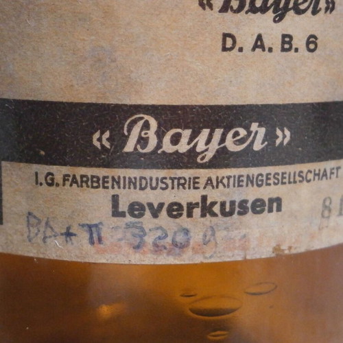 Pharmacy bottle used vintage German Bayer Leverkusen 1950s amber color