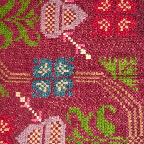 Wool Rug Handmade Embroidered on Canvas Like New, 1950s