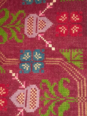Wool Rug Handmade Embroidered on Canvas Like New, 1950s