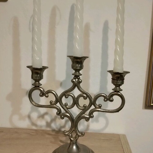 Candlestick with candles like new, height 22 cm