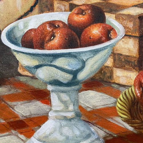 Dimitris Kourtis Oil Painting like new, Fruits on Table