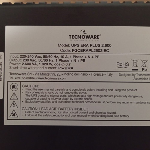 Tecnoware Era Plus 2600 used Tower UPS