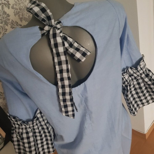 ASOS dress with wide checkered sleeves like new, size 36/S, blue