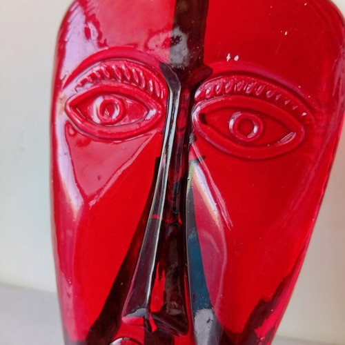 Handblown glass mask from Mexico, 11.5 cm, ruby red